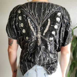 Vintage Silk/Sequin Butterfly Top